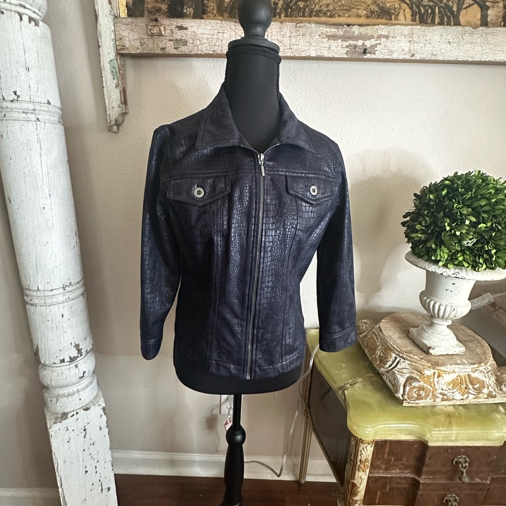 Ruby Rd Blue Leather Jacket Classic Elegance - image 2